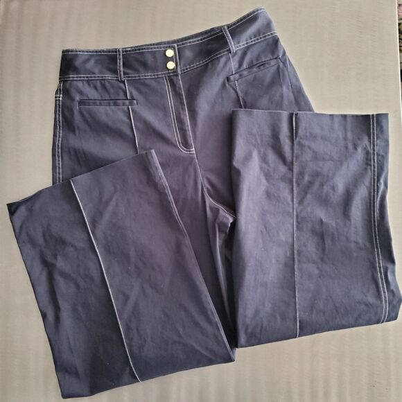 Diane Von Furstenberg DVF Kimberly Wide Leg Contrast Stitch Pants Blue size 14 - Picture 2 of 15